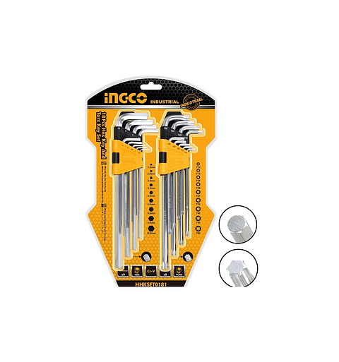 Kit Juego De Llaves Allen Hexagonal Estrella 18 Pcs Ingco