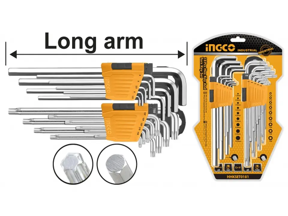 Kit Juego De Llaves Allen Hexagonal Estrella 18 Pcs Ingco 2