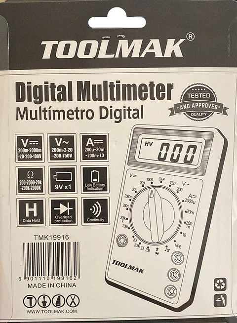 Multimetro Multitester Digital Toolmak Tmk19916