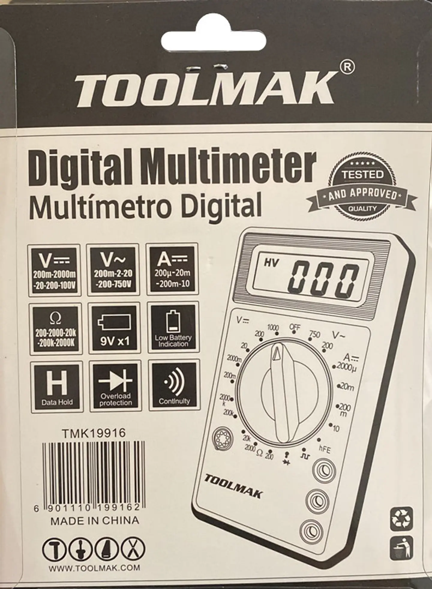 Multimetro Multitester Digital Toolmak Tmk19916 2