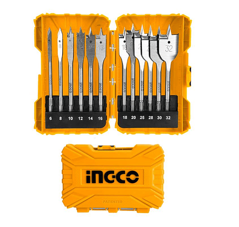 Juego Set Broca Mecha Plana Madera Para Taladro 12 Pcs Ingco