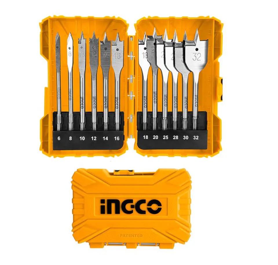 Juego Set Broca Mecha Plana Madera Para Taladro 12 Pcs Ingco 1