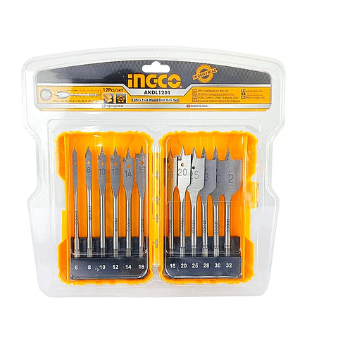 Juego Set Broca Mecha Plana Madera Para Taladro 12 Pcs Ingco