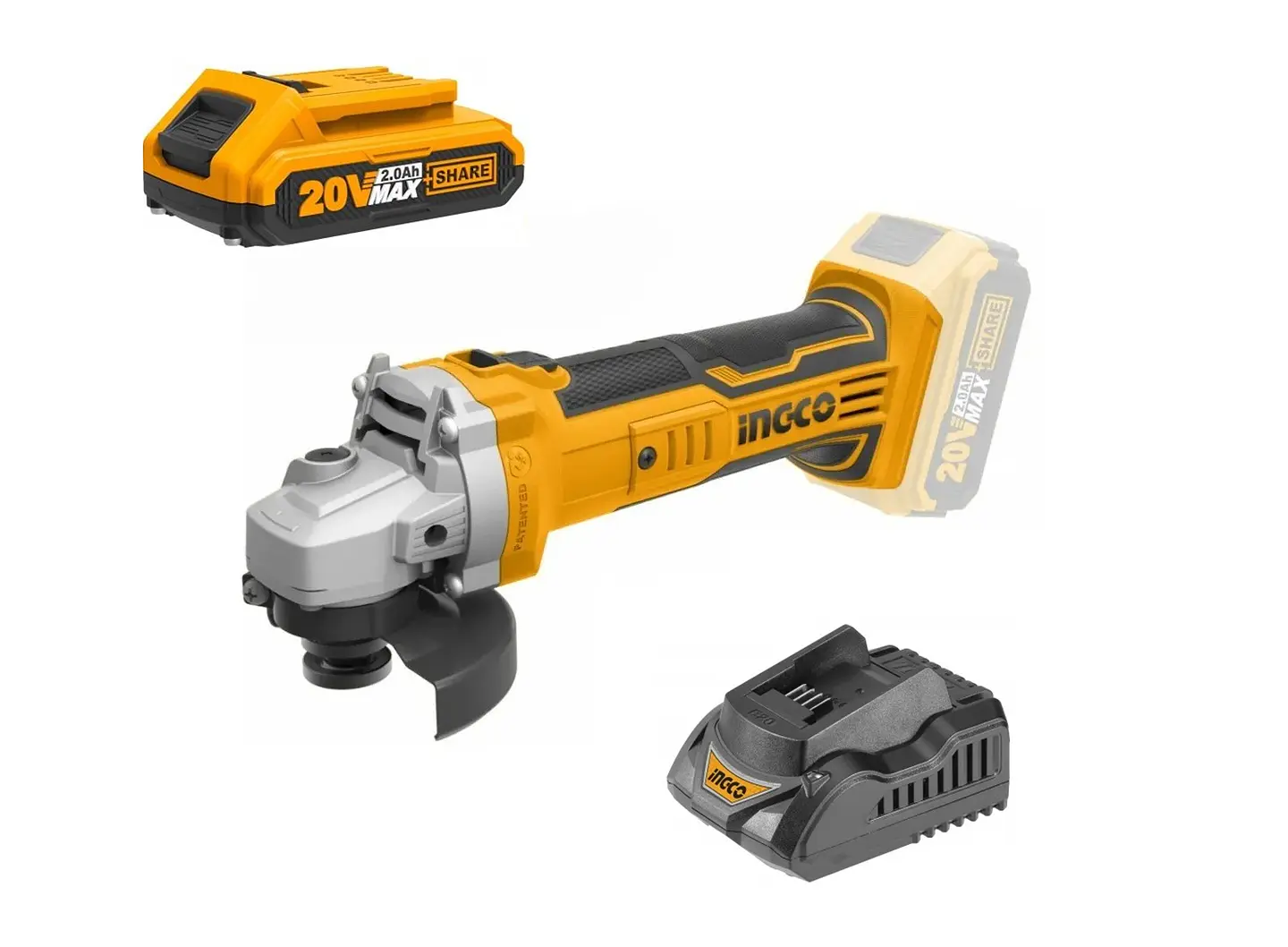 Galletera Esmeril Angular Inalambrico 20v Bat+ Carg Ingco 1