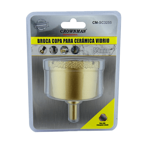 Broca Copa Diamantada Para Vidrio Ceramica Marmol 55mm Crow