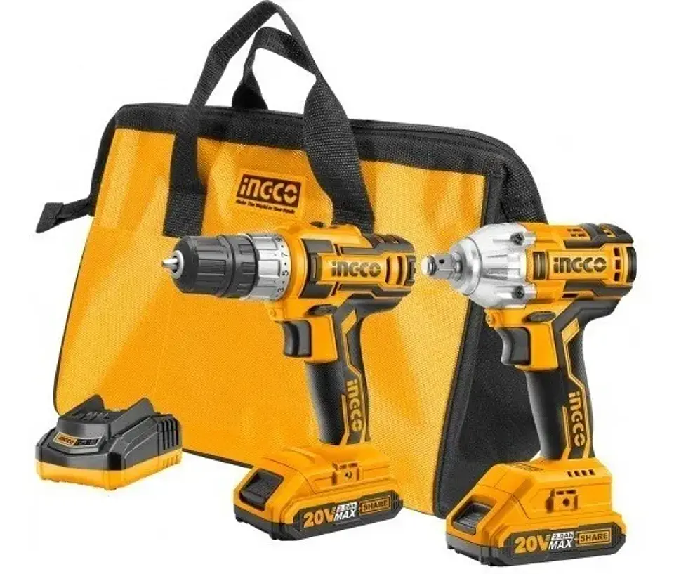 Kit Taladro Atornillador+ Llave Impacto 20v+ Bat+ Carg Ingco 1