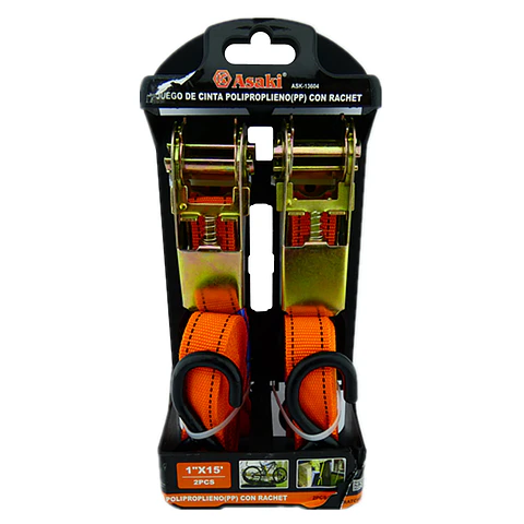 Juego 2 Eslinga Cinta Amarre Con Ratchet 1pulgx15ft Asaki