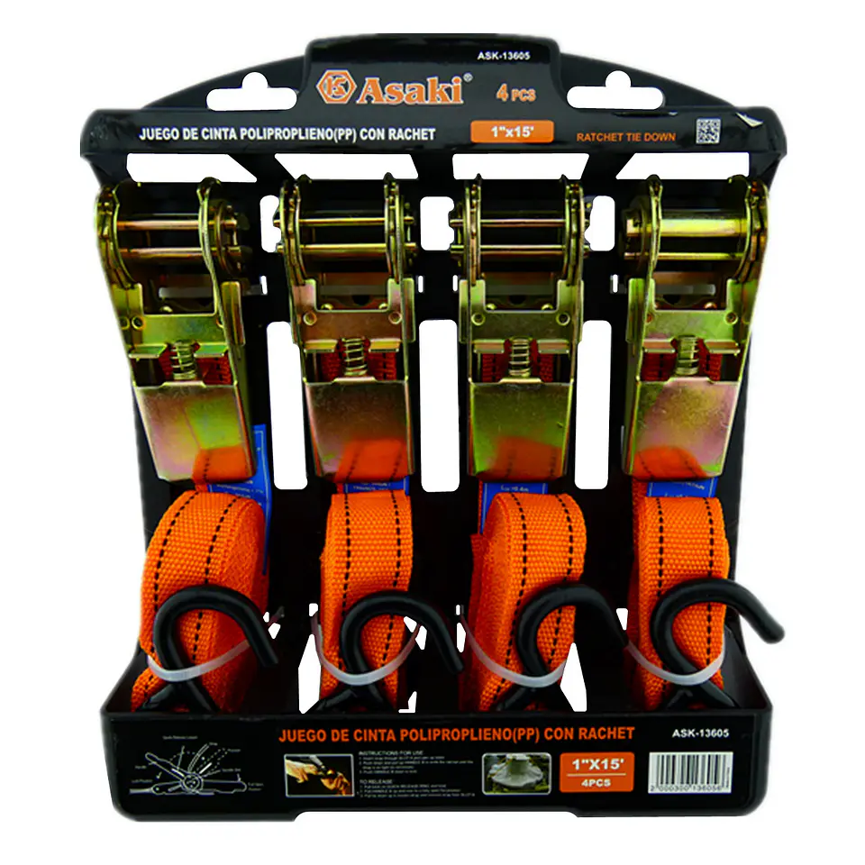 Set Kit Juego Eslinga Cinta Amarre Ratchet 4 Piezas Asaki 1
