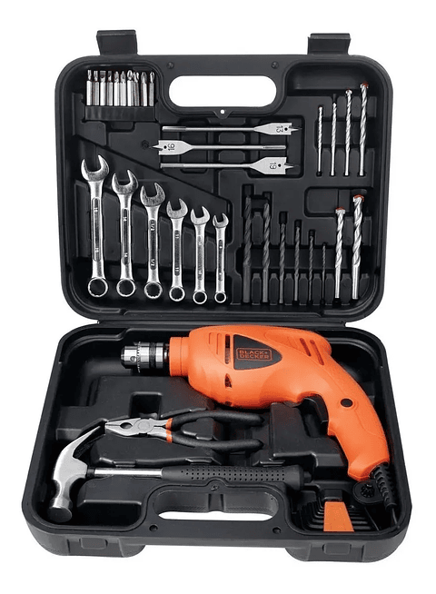 Kit Taladro Percutor 550w + Herramientas Brocas Black+decker