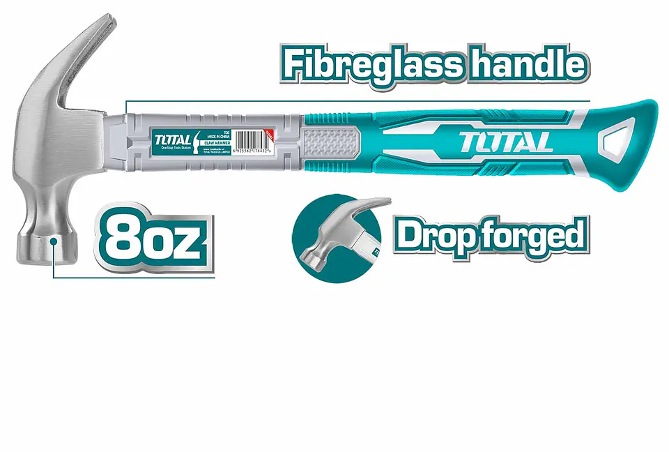 Martillo Carpintero Mango De Fibra 8oz Total Thts7308 2