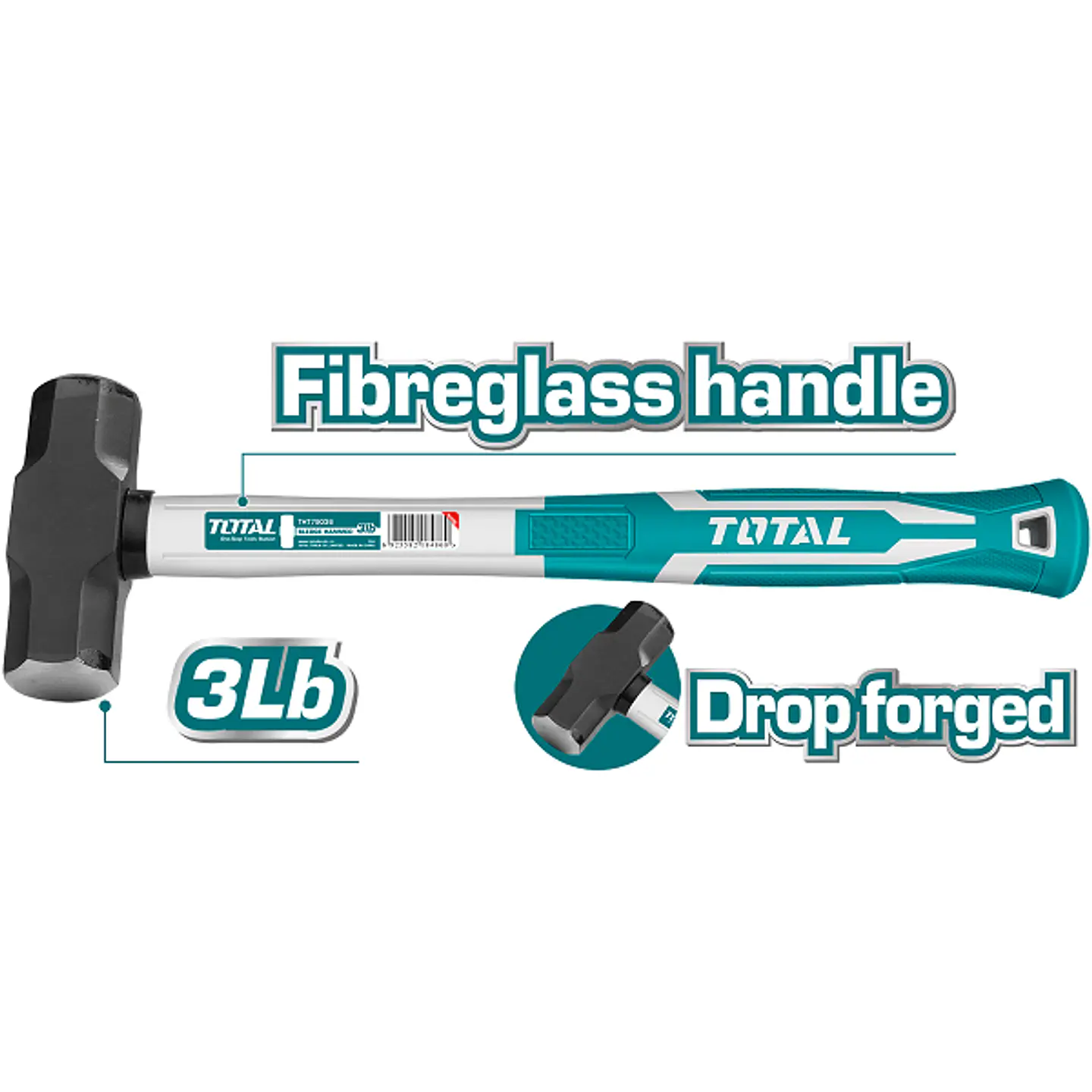 Combo Martillo Mazo 3 Lbs Mango Fibra De Vidrio Tht79036 2