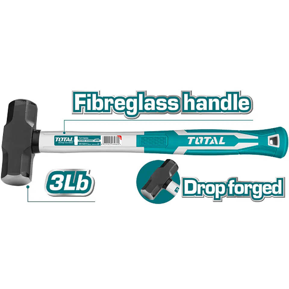 Combo Martillo Mazo 3 Lbs Mango Fibra De Vidrio Tht79036 2