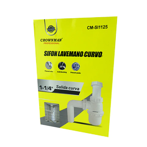 Sifon Lavamanos Salida Curva 1-1/4 Pulgada Desague Baño Crow