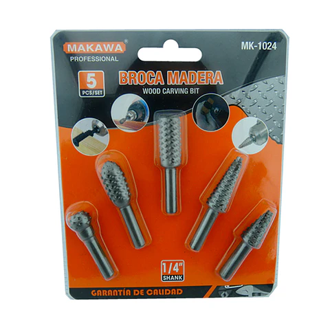 Kit Juego Brocas Madera Escofina Rotativa 1/4 5 Pcs Mk-1024