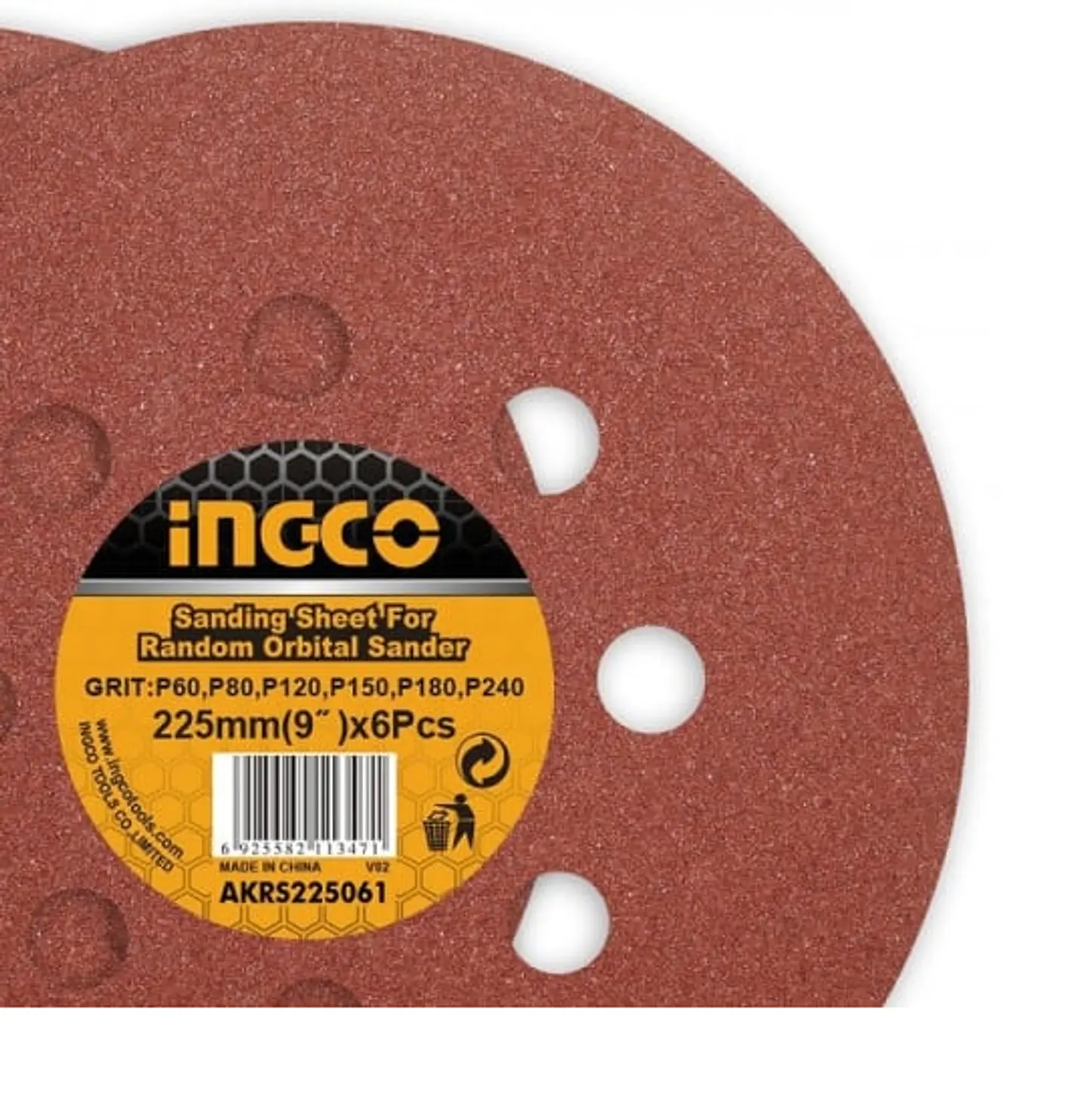 6 Disco Lija Para Pulir 225mm Velcro Grano Variado Ingco 3