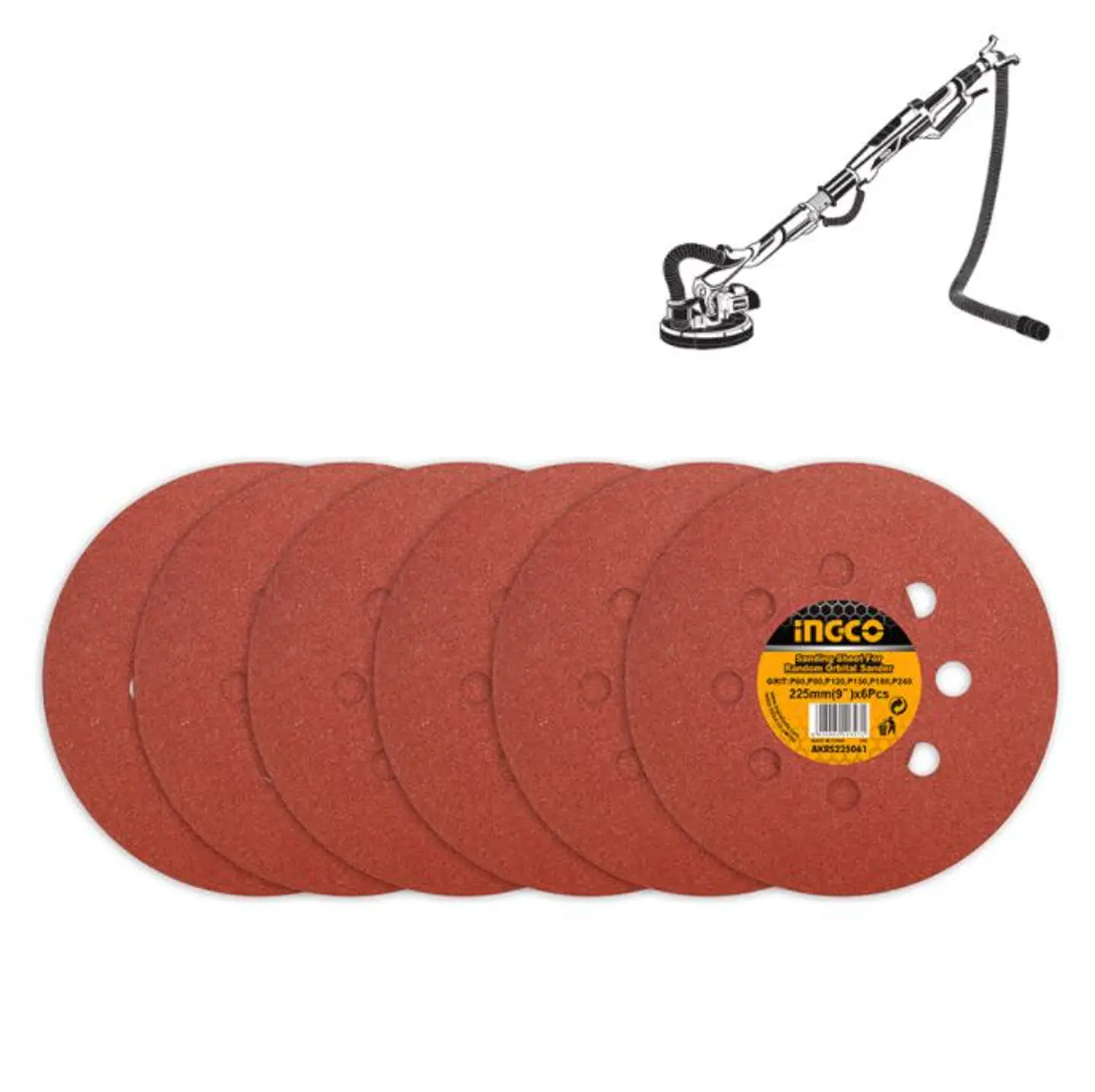 6 Disco Lija Para Pulir 225mm Velcro Grano Variado Ingco 4