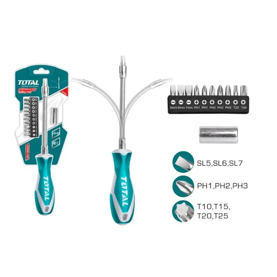 Destornillador Flexible Con Juego Puntas 12 Piezas Total 2