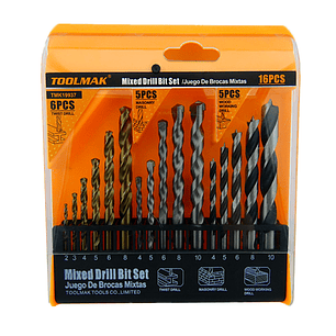 Juego De Brocas Para Madera Cemento Metal 16 Piezas Tmk19937