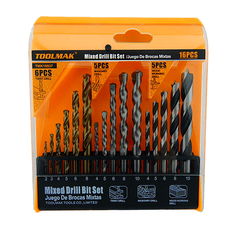 Juego De Brocas Para Madera Cemento Metal 16 Piezas Tmk19937