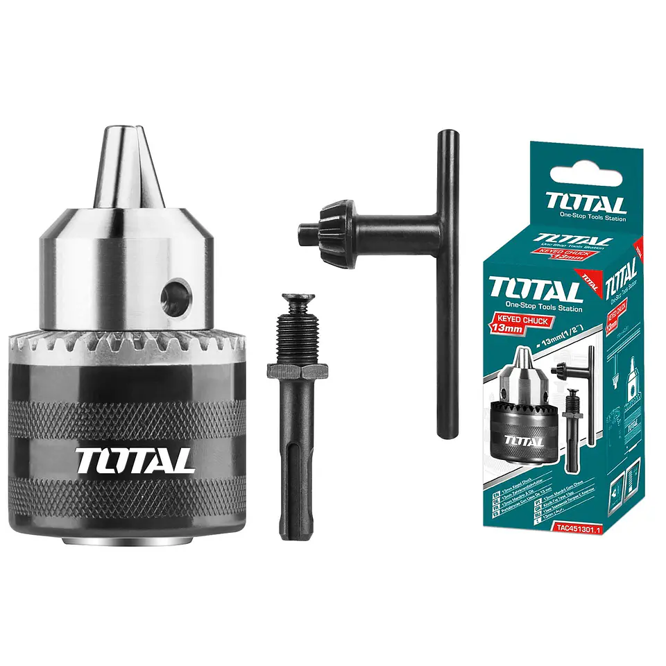  Mandril Taladro 13mm + Llave 1/2 Adaptador Sds Plus Total 1