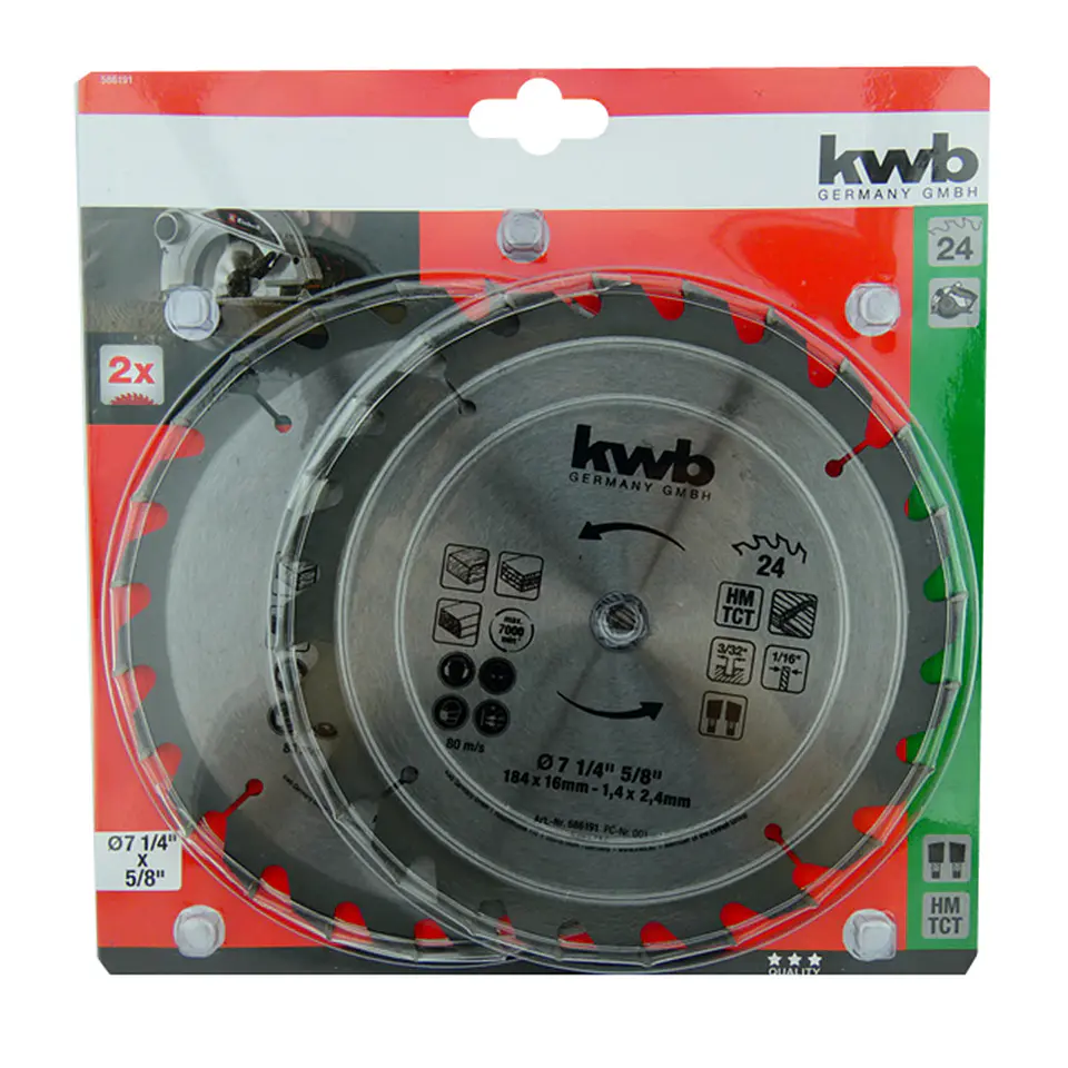 Pack2 Hoja Disco Sierra Circular 7 1/4 24 Dientes Kwb 586191 1