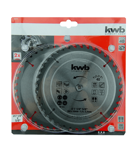 Pack2 Hoja Disco Sierra Circular 7 1/4 40 Dientes Kwb 586192