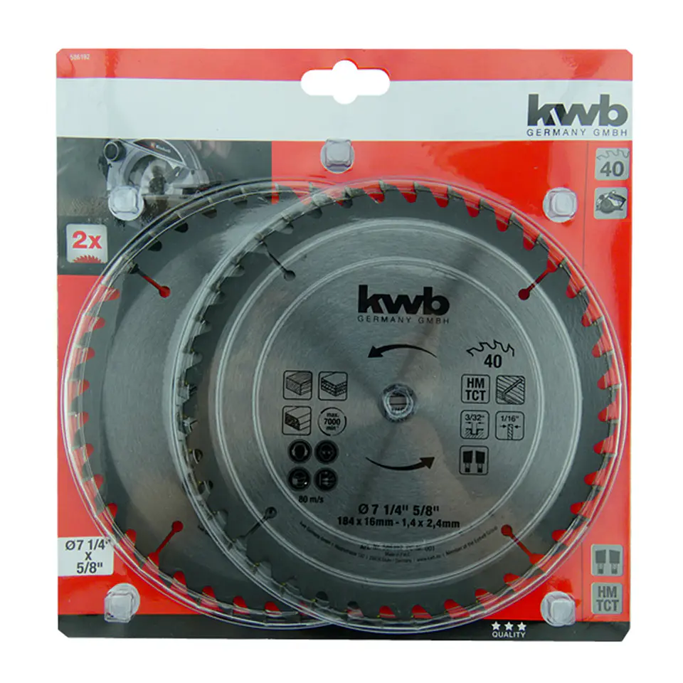 Pack2 Hoja Disco Sierra Circular 7 1/4 40 Dientes Kwb 586192 1
