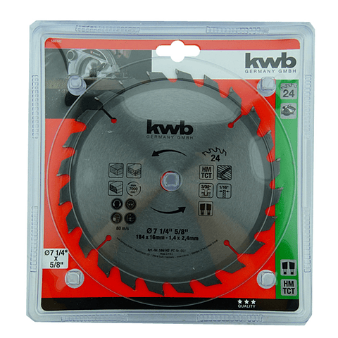 Disco Sierra Circular 7 1/4 Pulgadas 24 Dientes Kwb 586142