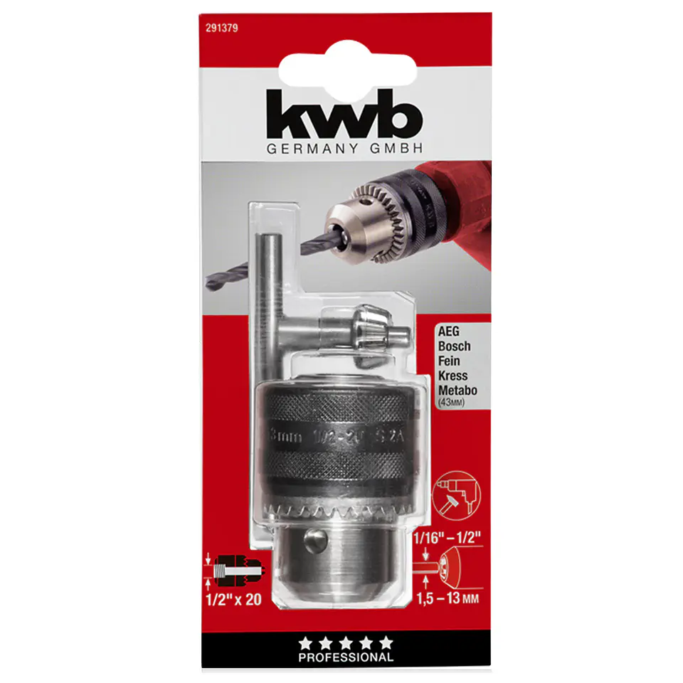 Chuck Mandril De Taladro 13 Mm + Llave Kwb 291379 1