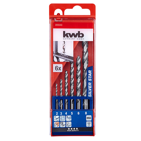 Kit Set Juego Brocas Para Metal HSS 6 Piezas Kwb 205540