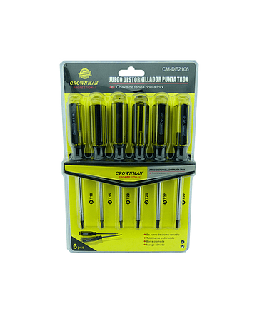 Kit Juego De Destornilladores Torx Estrella 6 Pieza Crownman