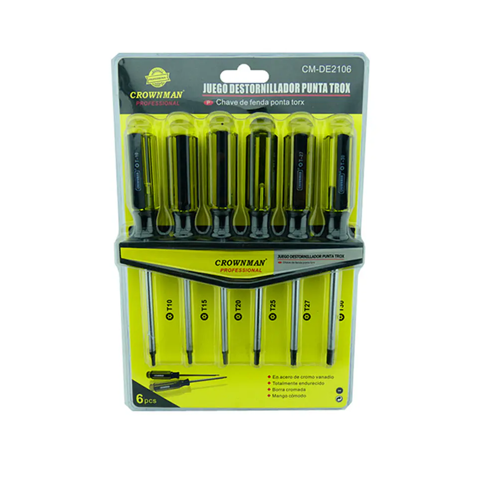 Kit Juego De Destornilladores Torx Estrella 6 Pieza Crownman 1
