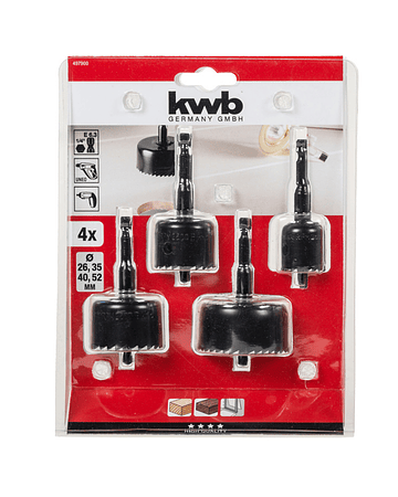 Kit Juego Hoja Broca Sierra Copa P/ Madera 4 Pcs Kwb 497900