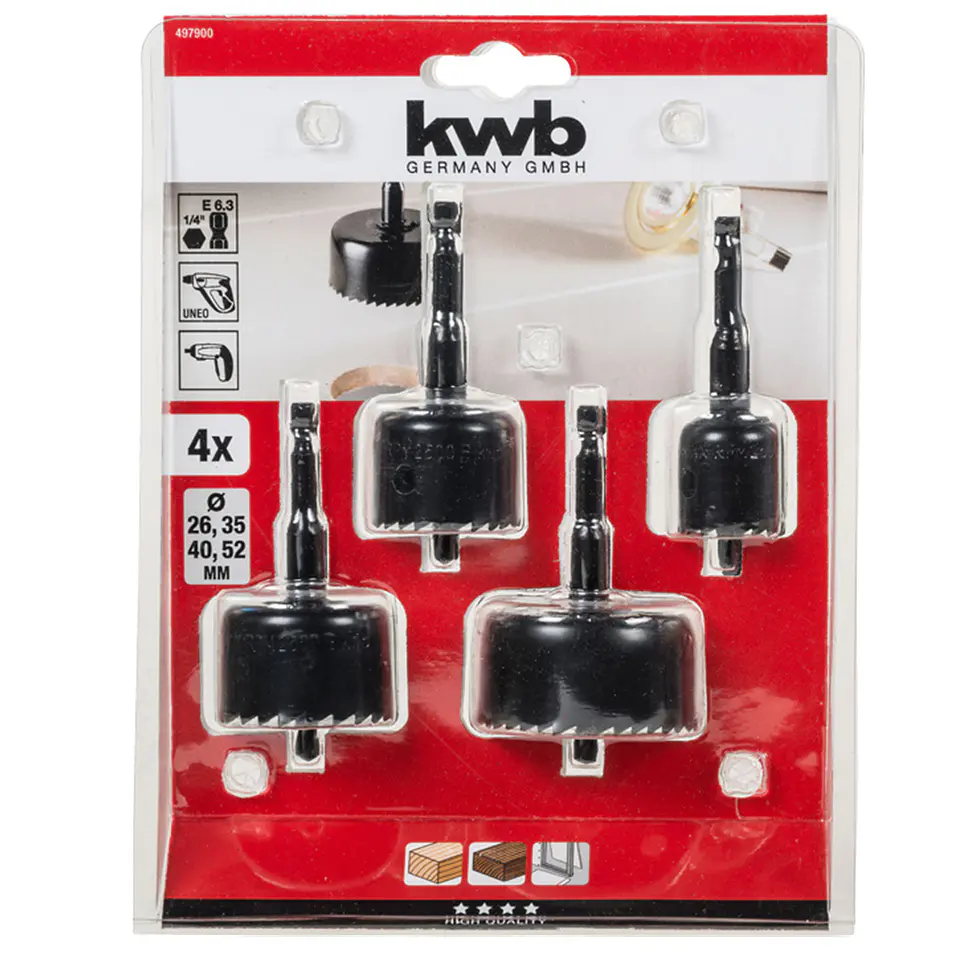 Kit Juego Hoja Broca Sierra Copa P/ Madera 4 Pcs Kwb 497900 1