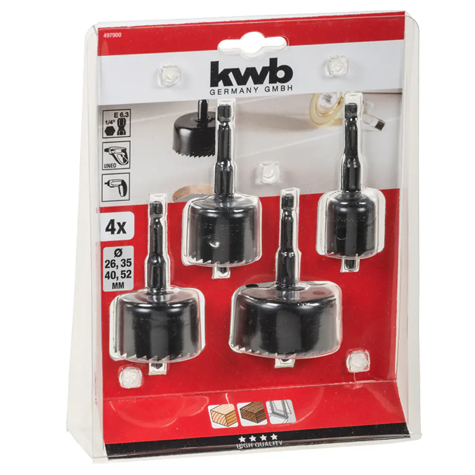 Kit Juego Hoja Broca Sierra Copa P/ Madera 4 Pcs Kwb 497900 2