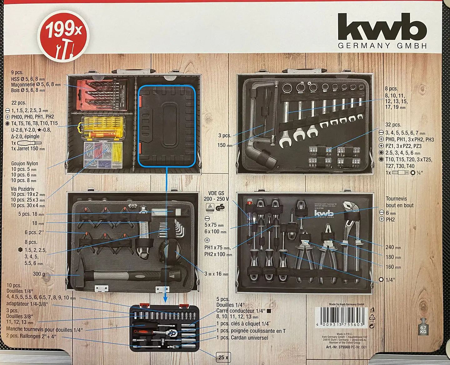 Set Juego De Brocas Dados Herramientas 199 Pcs Kwb 375560 4