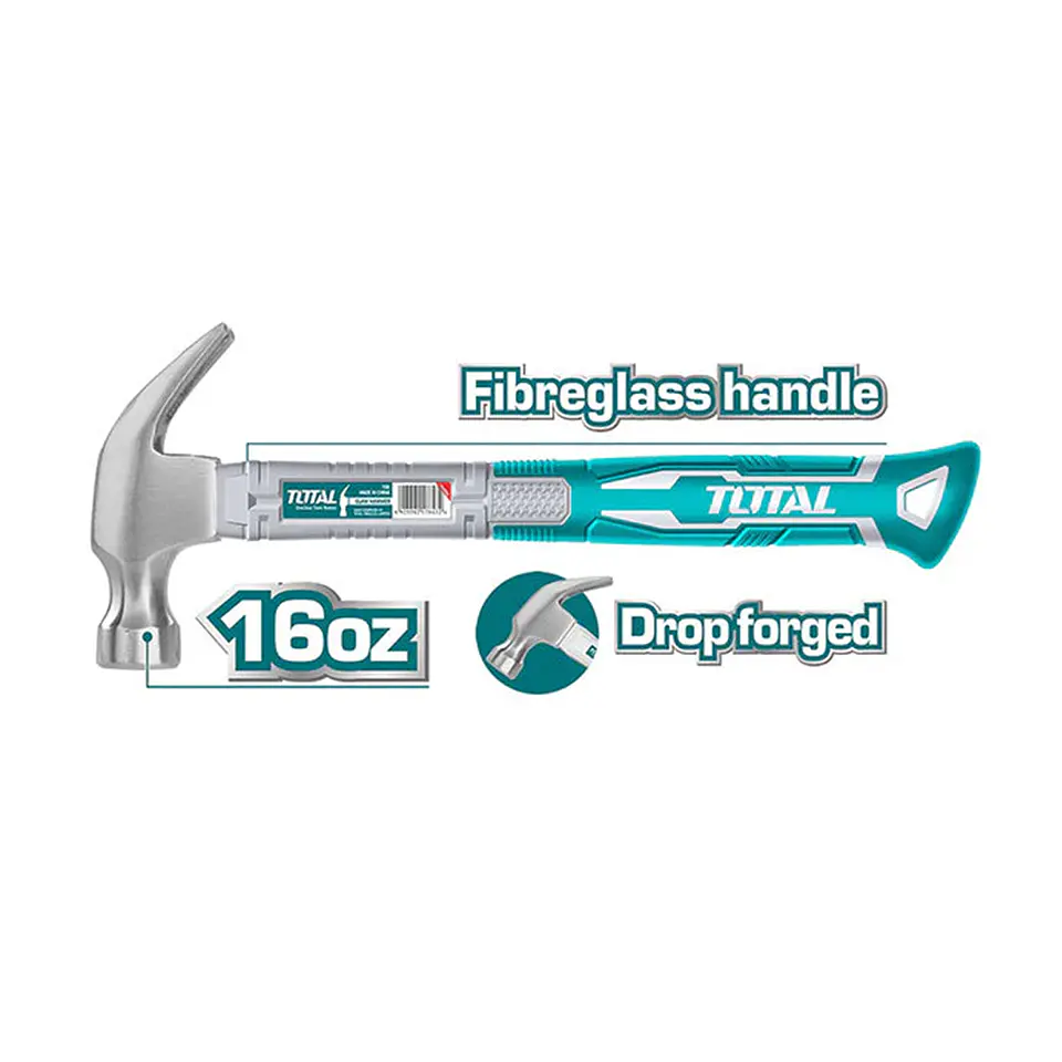 Martillo Carpintero Mango De Fibra 16oz Total Thts7316 2