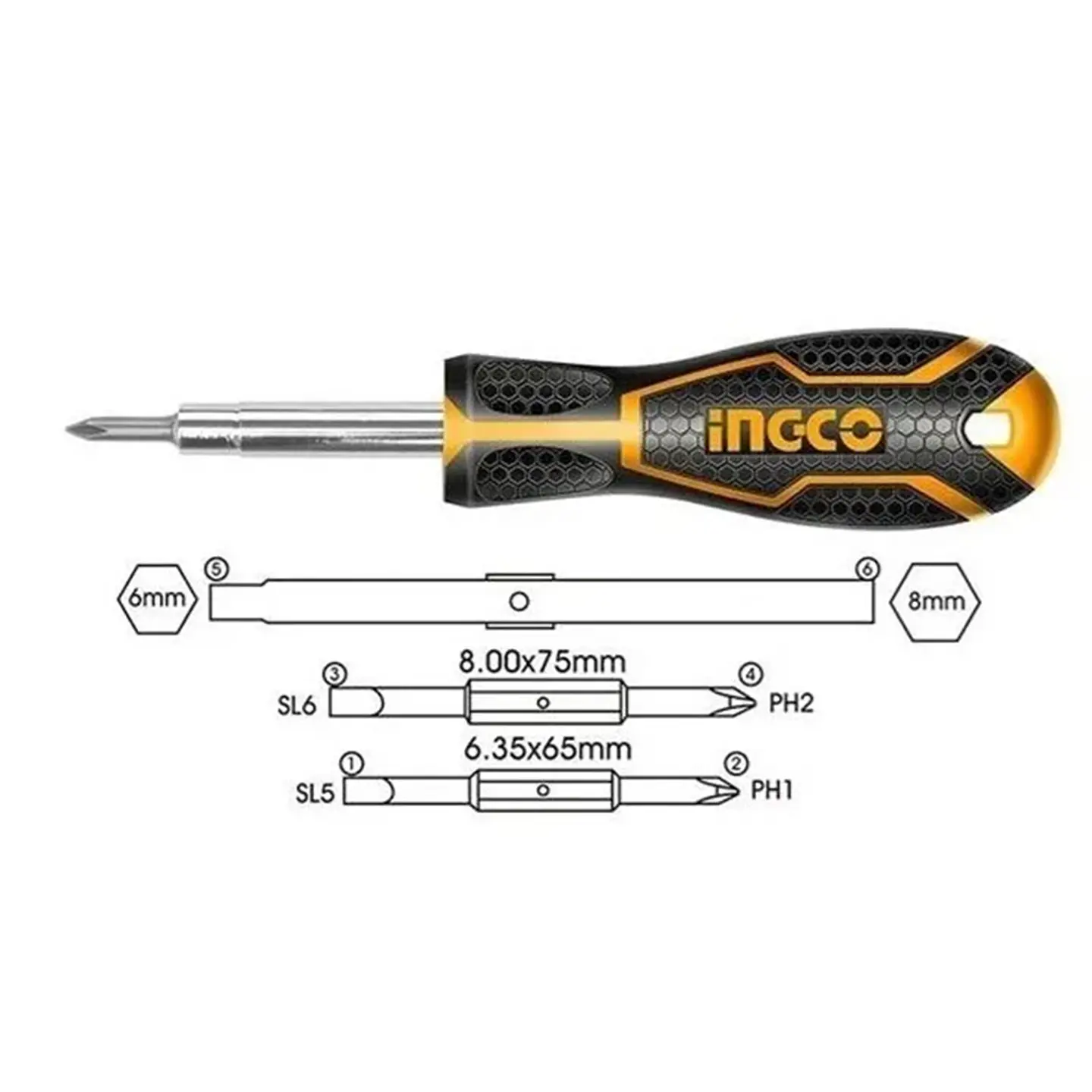 Destornillador 6 En 1 Ph Sl Hex 6 Piezas Ingco Akisd0608 2