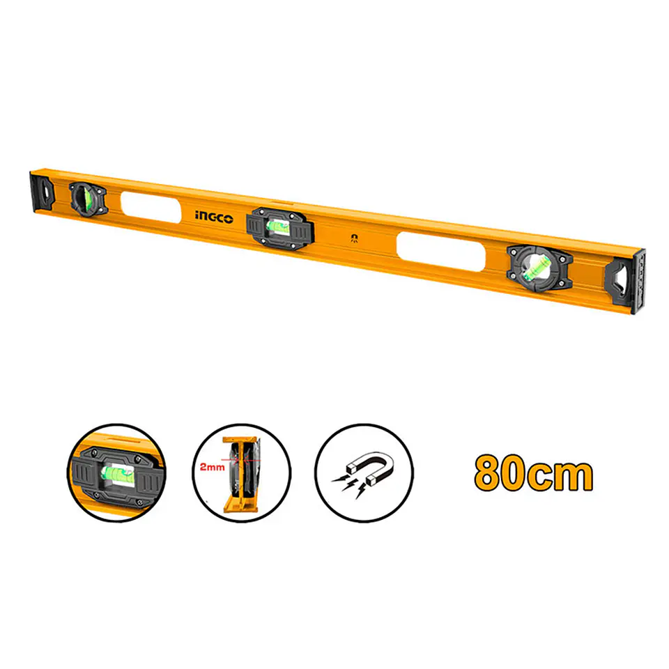 Nivel Aluminio Con Iman 3 Burbujas 80cm Ingco Hsl28080 2