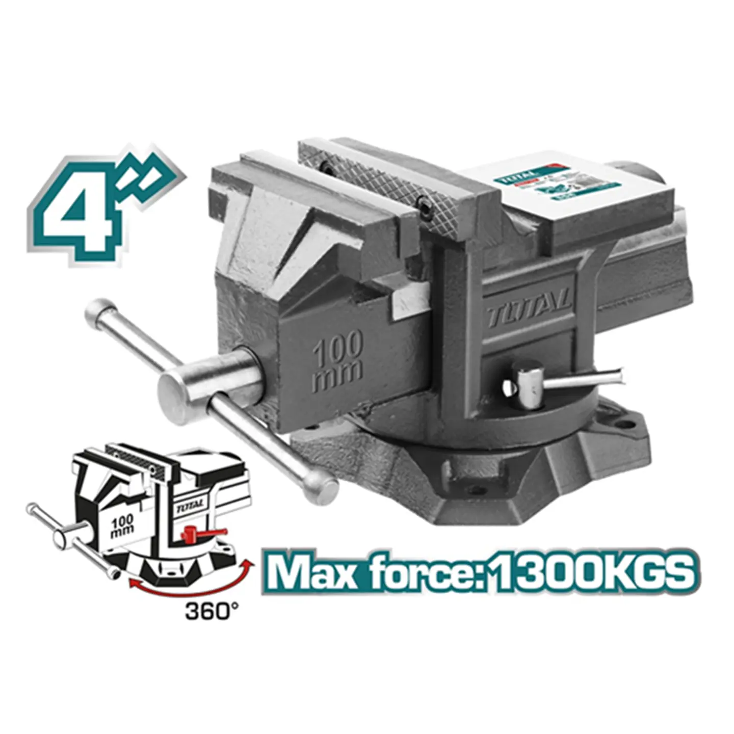 Tornillo De Banco Mecanico Base Giratoria 4 Pulgadas Total 2