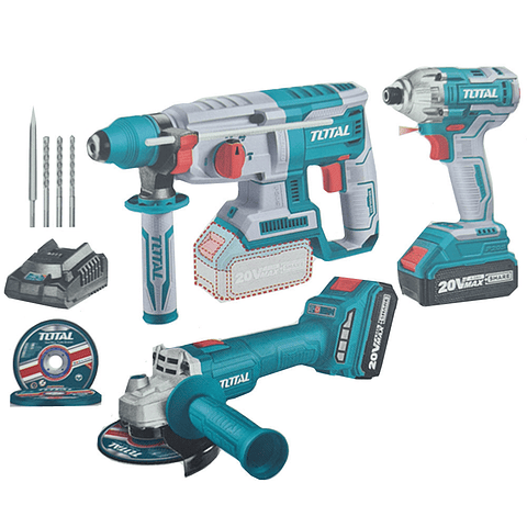 Kit Atornillador + Rotomartillo + Esmeril 20v Total TOSLI2301515