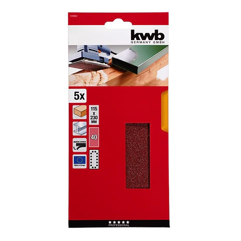5 Hojas De Lija Abrasivas 115x230mm Grano 40 Kwb