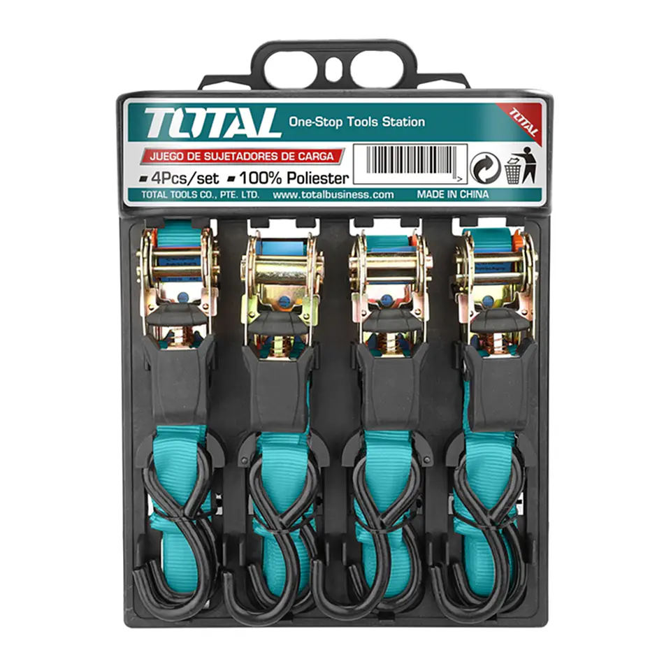 Juego 4 Eslinga Cinta Amarre Con Ratchet 6m X 25mm Total 1