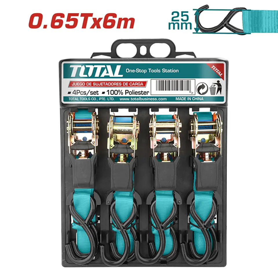 Juego 4 Eslinga Cinta Amarre Con Ratchet 6m X 25mm Total 2