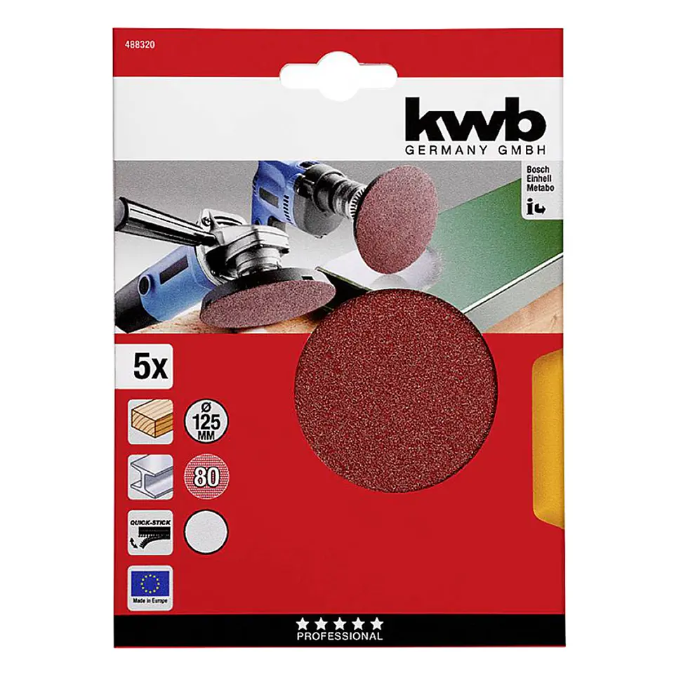5 Disco Lija Para Pulir 125mm Velcro Grano 80 Kwb 488320 1