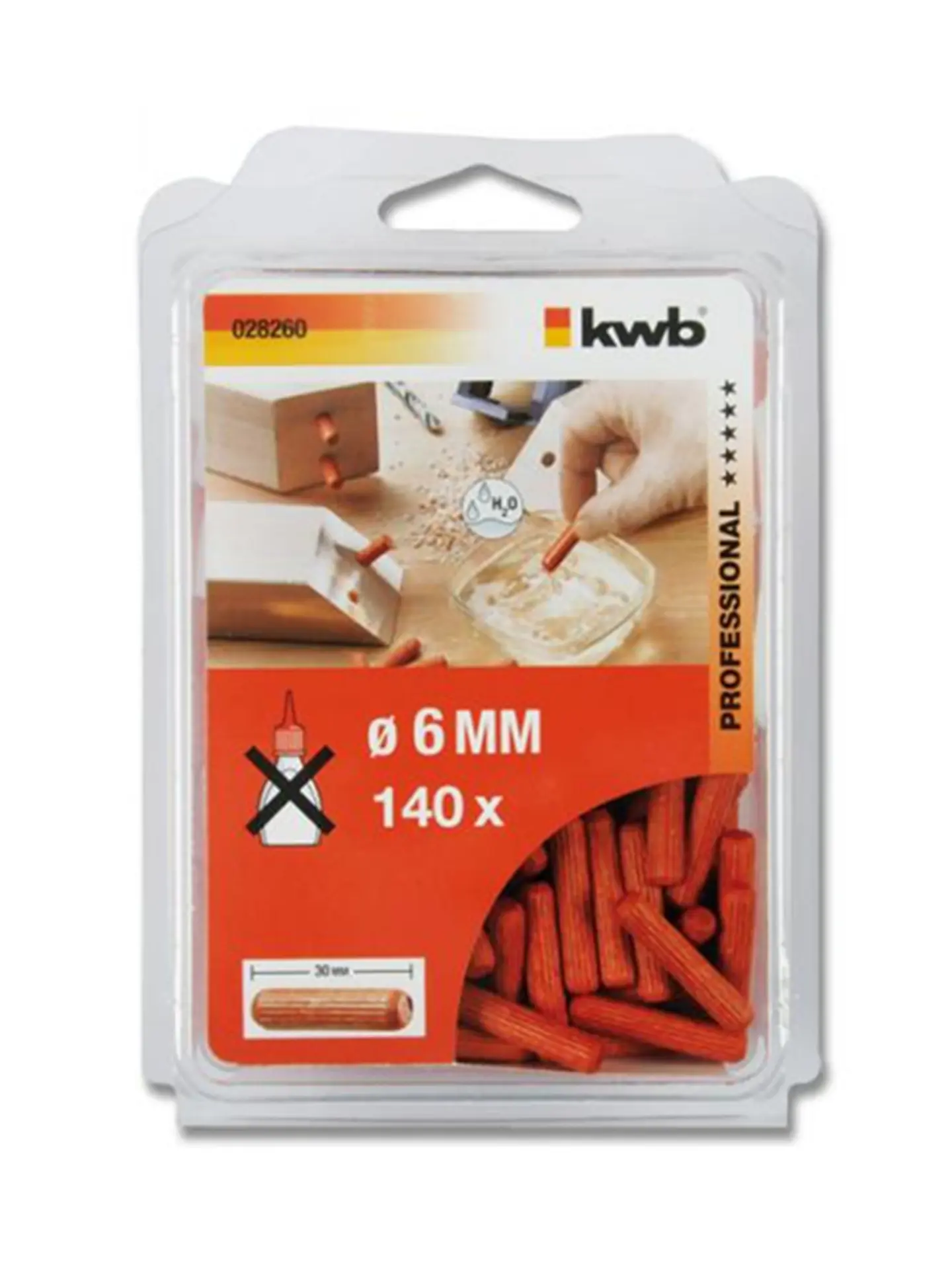 Tarugo de madera 6 x 30mm - 140 unidades kwb 2
