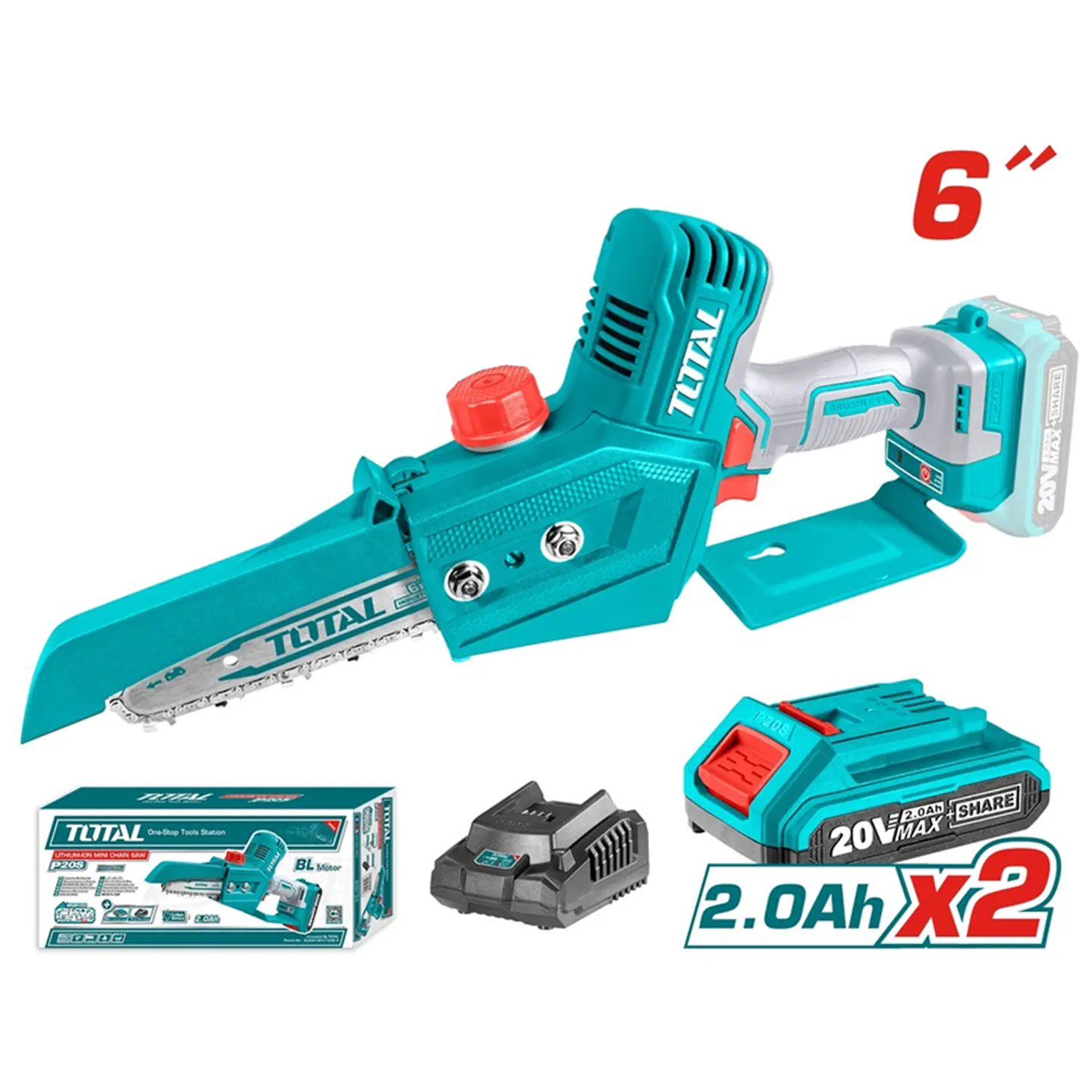 Motosierra 20v 150mm Bateria + Cargador Total 2