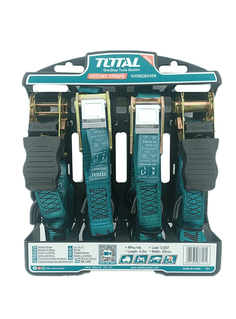 Juego 4 Eslinga Cinta Amarre Ratchet Hebilla 4.5m X 25mm 