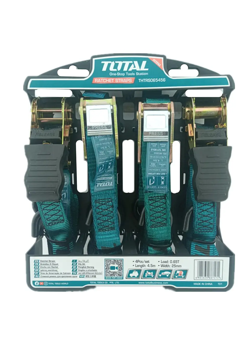 Juego 4 Eslinga Cinta Amarre Ratchet Hebilla 4.5m X 25mm  1