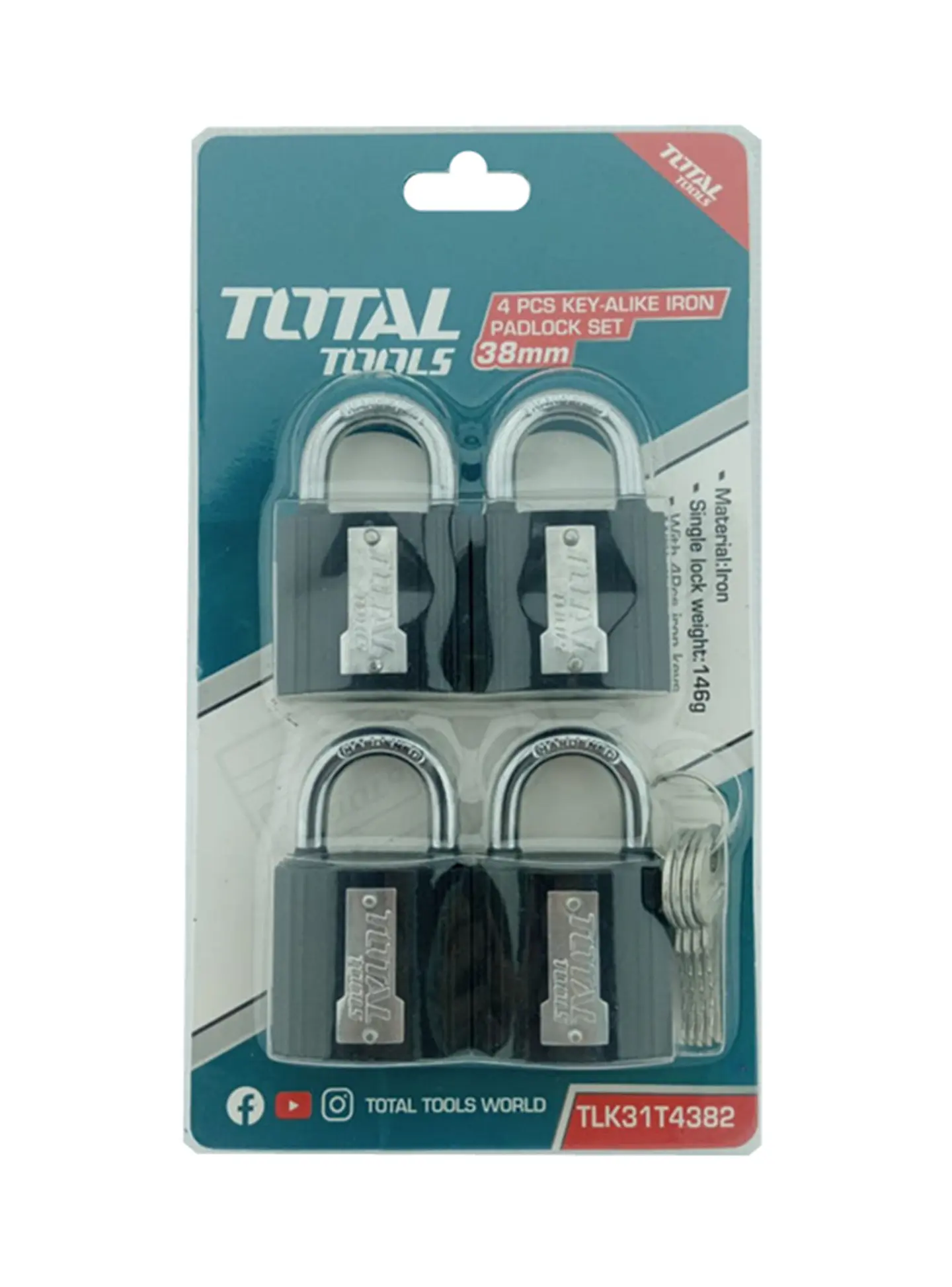 Juego 4 Candado De Seguridad 38 Mm Total Tlk31t4382 2